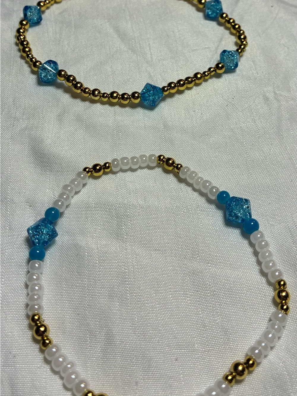 9 Handmade Gold & Aqua Beaded Women’s Bracelet and anklets - Aqua and White